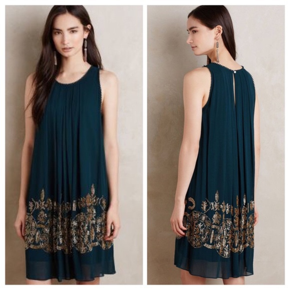 Anthropologie Not So Serious Beaded Swing Dress